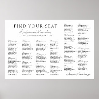 Poster White Minimal Wedding Alphabetical Seating Chart