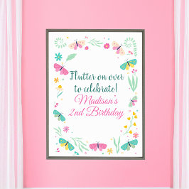 Poster White Pastel Butterfly Girl’s Garden Welcome