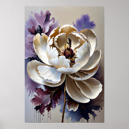 Poster White Peony Flower Oil Painting