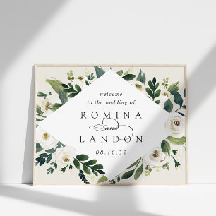 Poster White Peony   Watercolor Floral Wedding Bem-vindo