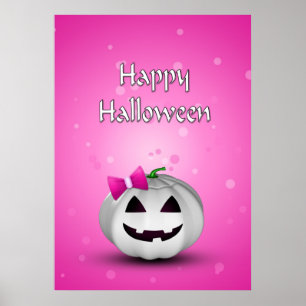 Poster White Pumpkin Pink Girly Halloween