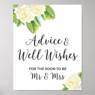 Poster White Rose Advice e well Deseja Sinal de Casamento