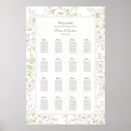 Poster White Rose Classic Wedding Seating Chart