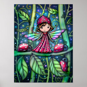 Poster White Spotted Ladybug Fairy Fantasy Art