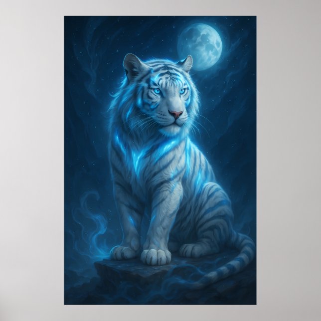 Poster White Tiger – Moonlit Mystical Scene | ManJiangHon (Frente)