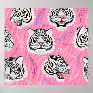 Poster White Tiger Roar: Padrão da Floresta Tropical Selv