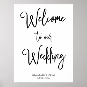 Póster White Welcome To Our Recepção de casamento Sinal P