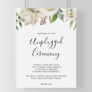Poster White Winter Peony Floral Unplugged Ceremony Sinal
