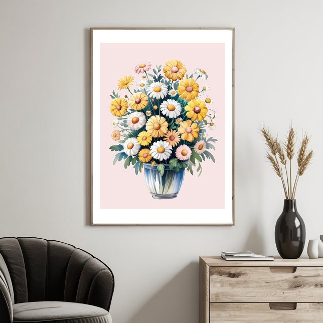 Poster White yellow watercolor daisy bouquet              (Criador carregado)
