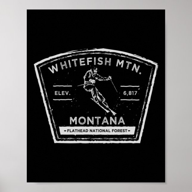 Poster Whitefish Mountain Montana Snow Skiing  (Frente)