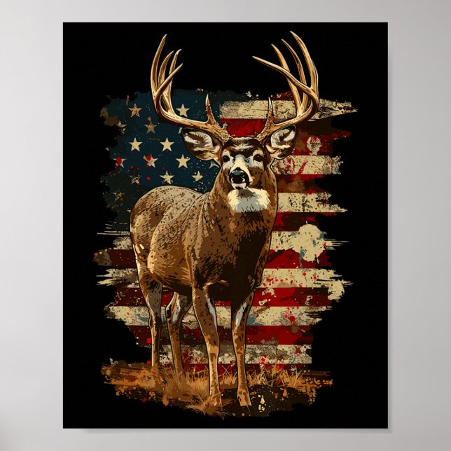 Poster Whitetail Buck Deer Hunting 4 De Julho Americano (Frente)