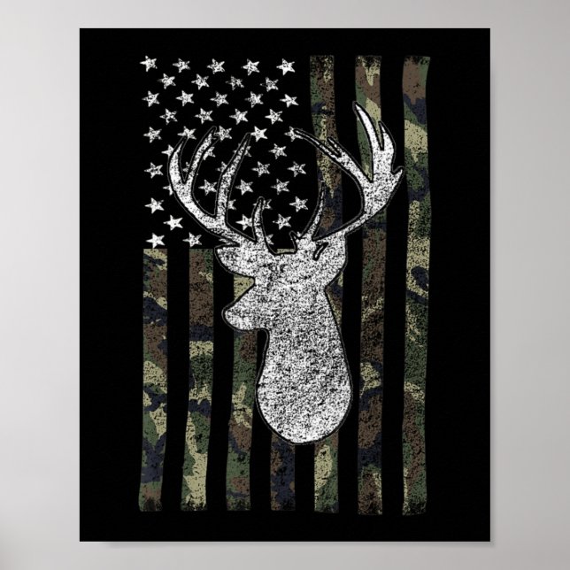 Poster Whitetail Buck Deer Hunting American Camouflage US (Frente)