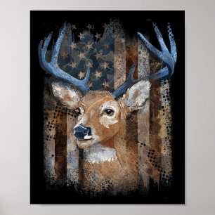 Poster Whitetail Buck Deer Hunting American Flag Buck Hun