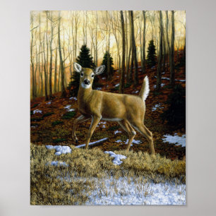 Poster Whitetail Deer Doe na Floresta de outono