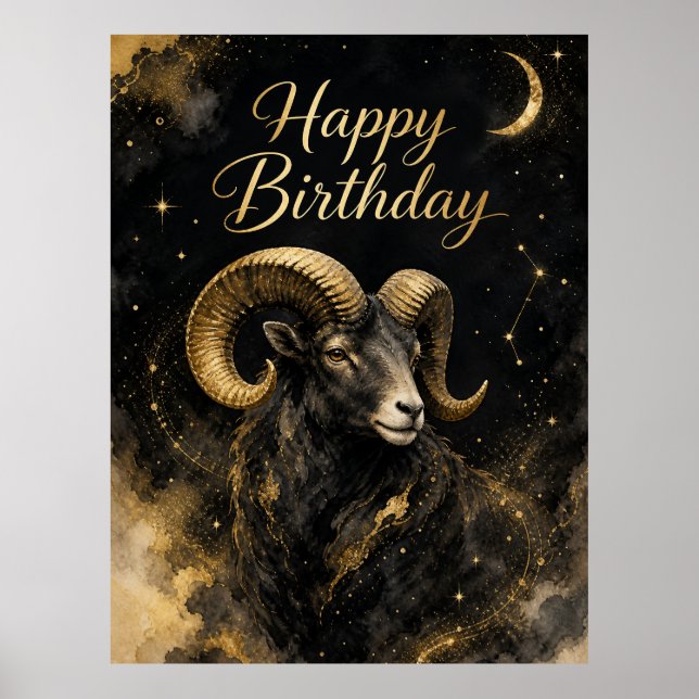 Poster Widder Happy Birthday Sternzeichen Design (Frente)