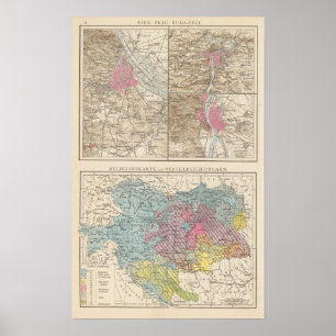 Póster Wien, Prag, mapa de BudaPest