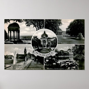 Póster Wiesbaden, Alemanha, 5 Views, Vintage