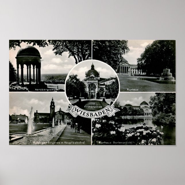 Póster Wiesbaden, Alemanha, 5 Views, Vintage (Frente)