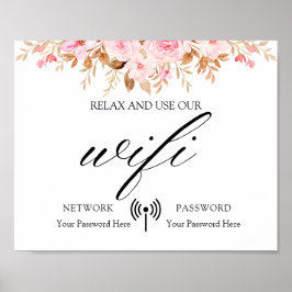 Poster Wifi De Casamento Floral Leaf Boho Mínimo