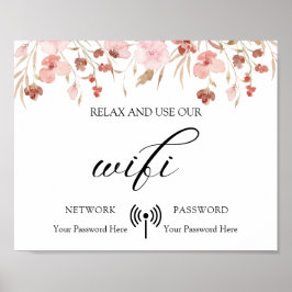 Poster Wifi de Casamento Floral Mínimo Boho