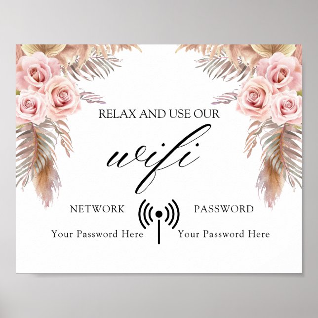 Poster Wifi de Casamento Floral Mínimo Boho (Frente)