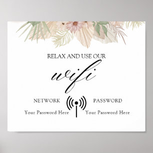 Poster Wifi de Casamento Floral Mínimo Boho
