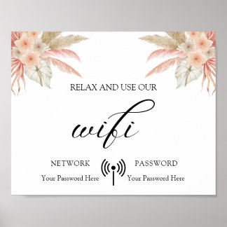 Poster Wifi de Casamento Floral Mínimo Boho