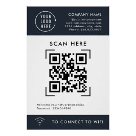 Póster Wifi de Verificação de Código QR | Logotipo comerc
