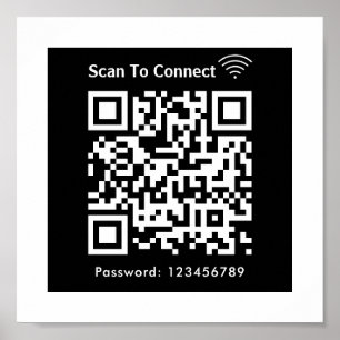 Poster Wifi Scan To Connect Password Qr Code Black (Verif