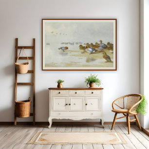 Poster Wigeon e Teal pela borda da água, Arte