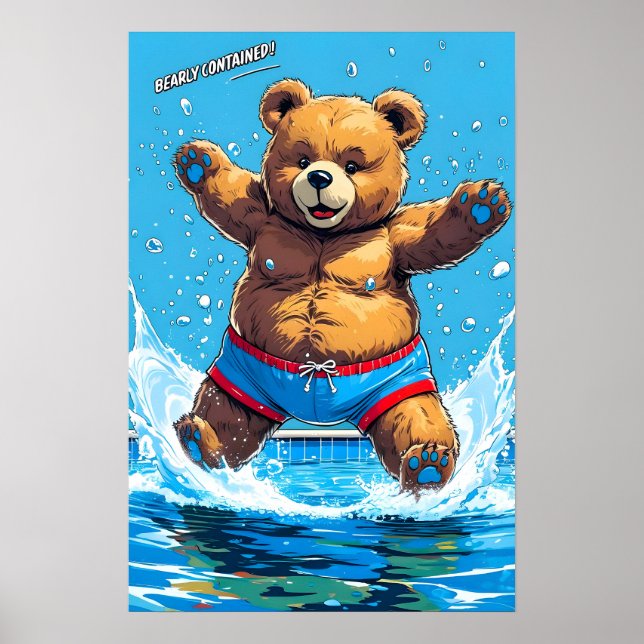 Poster Wild Bear Summer Vintage Pool  (Frente)