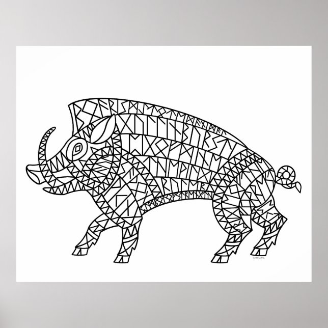 Poster Wild Boar com Runes (Frente)