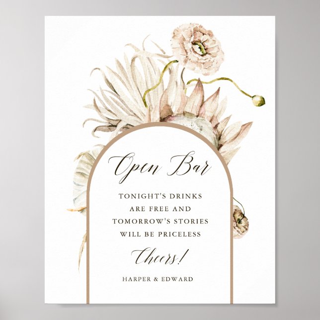 Poster Wild Boho Protea Pampas Grass Bar Aberto (Frente)