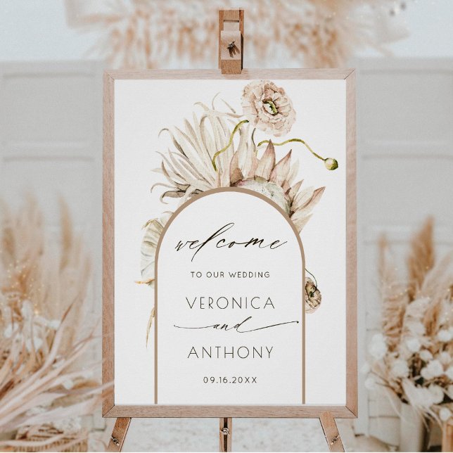 Poster Wild Boho Protea Pampas Grass Wedding Welcome (Criador carregado)