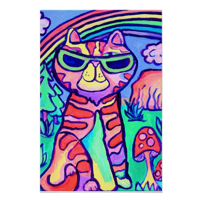 Póster Wild Neon Cat Cool Art Painting Fun  (Frente)