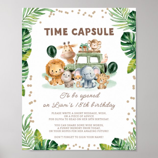 Poster Wild One Safari 1st Birthday Time Capsule Sign (Frente)