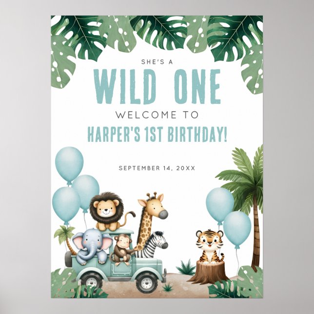 Poster Wild One Safari 1st Birthday Welcome (Frente)