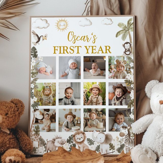 Poster Wild One Safari First Year Photo Milestone (Criador carregado)