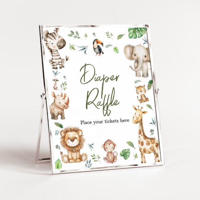 Poster Wild One Safari Fralda Raffle Chá de fraldas (Little Wild One Safari Animals Baby Shower Diaper Raffle Sign)