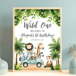 Poster Wild One Safari Jungle 1st Birthday Welcome Sign