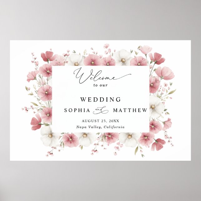 Poster Wild Pink Flowers Wedding  (Frente)