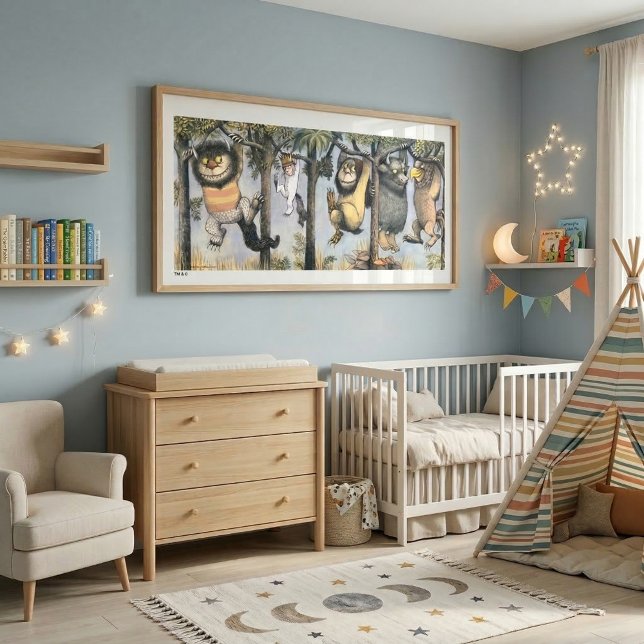 Poster Wild Things and Max Swinging From Trees (Generated image of large size poster on wall)