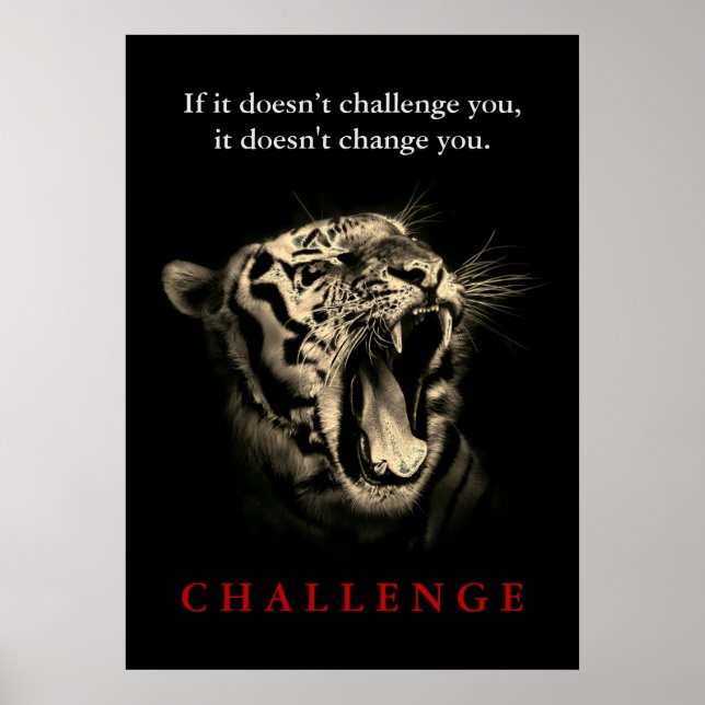 Poster Wild Tiger Motivational Challenge Vintage Sepia (Frente)