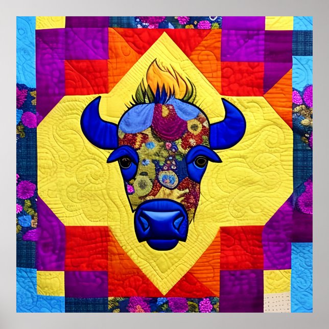 Poster Wild West Bison Quilt Like Design (Frente)
