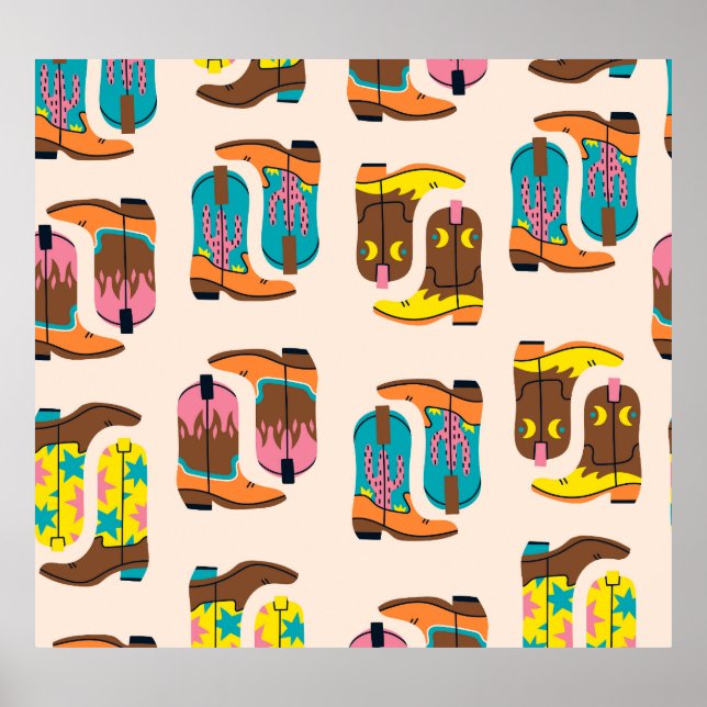 Poster Wild West Cowboy Boots: Padrão de Conceito de Moda (Frente)
