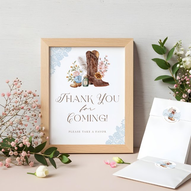 Poster Wild Western Baby Boy Chá Obrigado Sinal de Favor (Wild Western Baby Boy Shower Thank You Favor Sign)