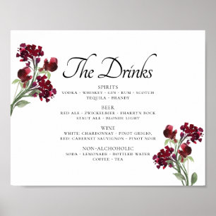 Poster Wildbloom Menu de Bebidas Florais Boêmias Vermel