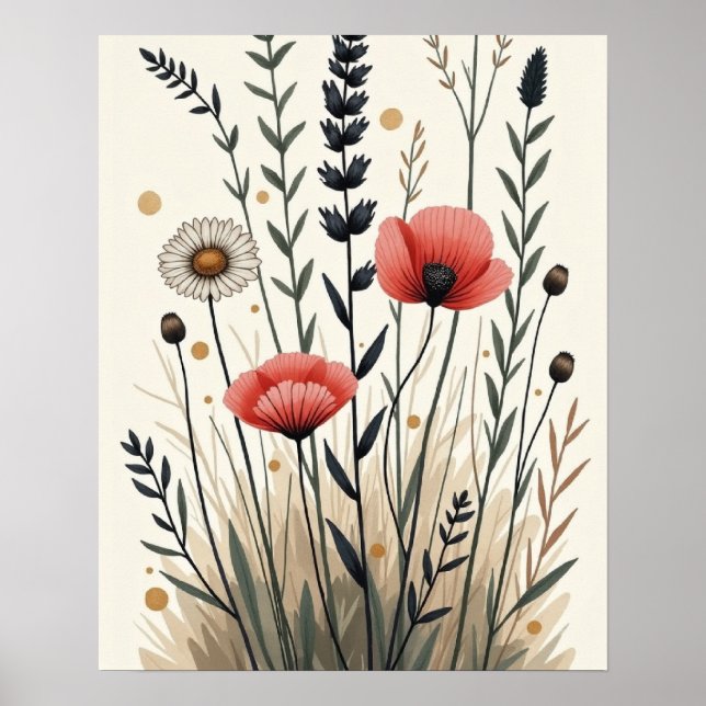 Poster Wildcrafted Harmony – Boho Botanical Line Art (Frente)