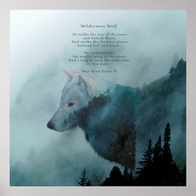 Poster Wilderness Wolf & Poem (Frente)