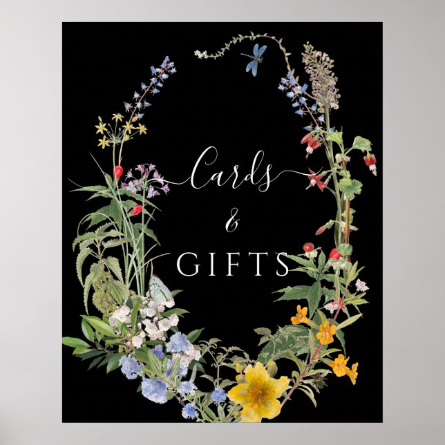 Poster Wildflower Boho Chic Floral Wreath Cards n present (Frente)